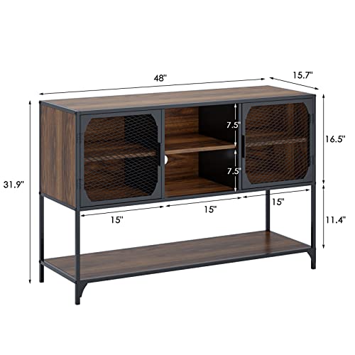 soges Buffet Sideboard, Buffet Cabinet, Walnut Kitchen Buffet Storage Cabinet, Modern Sideboard with Storage Cabinets and Bottom Shelf, Living Room Kitchen Dining Room Furniture