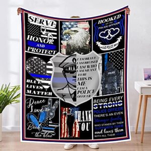 gift for police blanket - police birthday gift flannel policeman officer throw blanket super soft warm and comfortable gift ideas for american police cop stuff decor 60"x50"