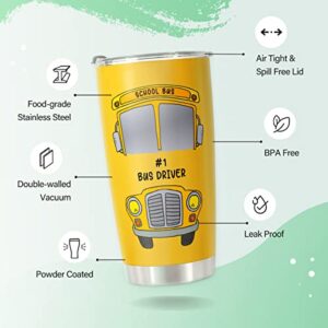 HOMISBES Bus Driver Appreciation Gifts - Stainless Steel Best Bus Driver Tumbler Cup 20oz for School Bus Driver - Gifts for Retired Bus Driver