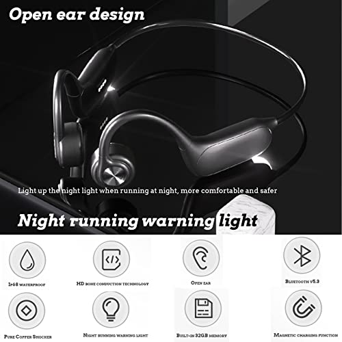 Gogailen Bone Conduction Headphones,IPX8 Waterproof Swimming Night Light Headphones Built-in 32GB MP3 Player Bluetooth 5.3,Wireless Open Ear Headset for Swimming,Running,Cycling,Gym Black