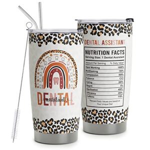 homisbes dental assistant gifts for women - stainless steel leopard nutrition facts tumbler cup 20oz for dental assistant - dental assistant appreciation travel mug