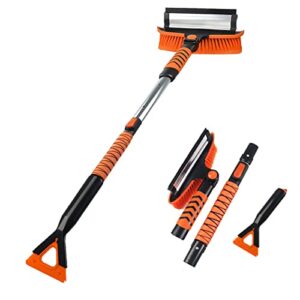 43.3" Car Snow Brush Ice Scraper Extendable for Windshield 5 in 1 Snow Scrapers Removal Shovel with Squeegee Foam Grip 360° Pivoting Brush Head for Car Truck SUV