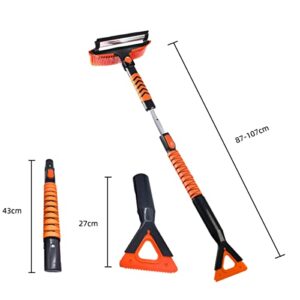 43.3" Car Snow Brush Ice Scraper Extendable for Windshield 5 in 1 Snow Scrapers Removal Shovel with Squeegee Foam Grip 360° Pivoting Brush Head for Car Truck SUV