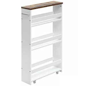 n/a 4-layer rolling ultra-thin practical storage cart tower kitchen storage box handle white storage cart (color : white, size : 1pcs)