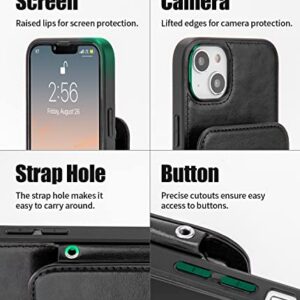 GOOSPERY Rich-Fit iPhone 14 Plus Crossbody Wallet Case for iPhone 14 Plus Case [Strap Included] with Card Holder Lanyard Magnetic Clasp [Kickstand Ring] Heavy Duty Protection, Black