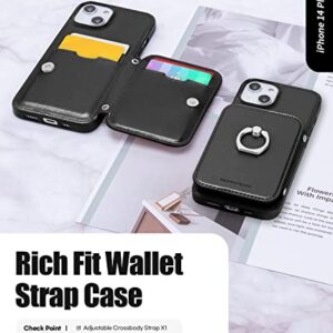 GOOSPERY Rich-Fit iPhone 14 Plus Crossbody Wallet Case for iPhone 14 Plus Case [Strap Included] with Card Holder Lanyard Magnetic Clasp [Kickstand Ring] Heavy Duty Protection, Black