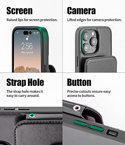 GOOSPERY Rich-Fit iPhone 14 Pro Max Crossbody Wallet Case for iPhone 14 Pro Max Case [Strap Included] with Card Holder Lanyard Magnetic Clasp [Kickstand Ring] Heavy Duty Protection, Black