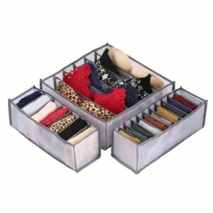 ulg 3 pack underwear drawer organizer divider, washable dresser drawer organizer foldable oxford fabric closet organizers and storage boxes for underwear, bras, socks, panties, ties, lingerie(grey)