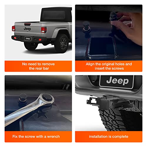 RbhAuto 2" Trailer Hitch Receiver, Class 3 Towing Hitch with Cover Kit fit, Hitch Extension for Jeep Gladiator 2019-2022 Truck Pickup JT