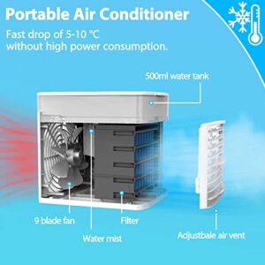 coosolvo Portable Air Conditioner, Personal Air Cooler with Quiet 3 Wind Speeds, Cooling Fan with Large Water Tank, Mini AC Unit with 7 Color Light, USB Small Air Conditioner for Home