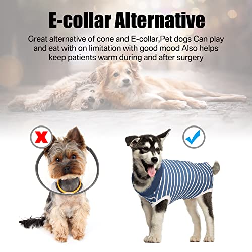 Surgical Recovery Suit for Dogs, Dog Vest to Keep Dog from Licking Abdominal Wound Protector, Pet Neck Collar Alternative (XL,Blue Stripe)