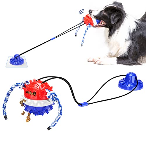 ULEFIX Suction Cup Dog Toy for Aggressive Chewers Large Breed Interactive Tug of War Indestructible Dog Puzzle Toys Blue