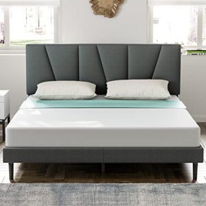 iyee nature full size platform bed frame with headboard and wood slat support, full bed for large storage space/mattress foundation/no box spring needed/easy assembly, grey