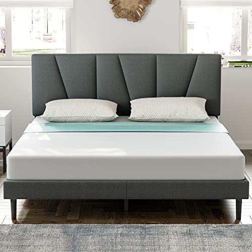 IYEE NATURE Full Size Platform Bed Frame with Headboard and Wood Slat Support, Full Bed for Large Storage Space/Mattress Foundation/No Box Spring Needed/Easy Assembly, Grey