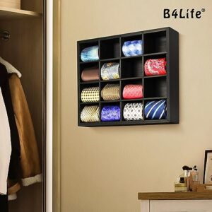 B4Life Tie Rack Wall Mounted Tie Box,Tie Organizer Tie Display Racks for Wall, Bamboo Tie Storage Tie Organizer for Men Tie Holder Wall Mount(Storage 16 Ties,Black)