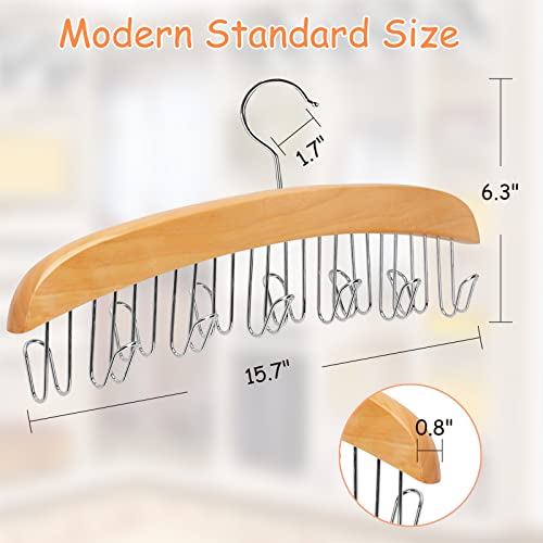 Belt Hanger for Closet, 360° Rotating Wood Belt Organizer with 12 Chrome Hooks, Resovo Space Saving Durable Hanging Closet Rack for Belts, Tank Tops. Accessories Holder for Ties, Scarves-Wood