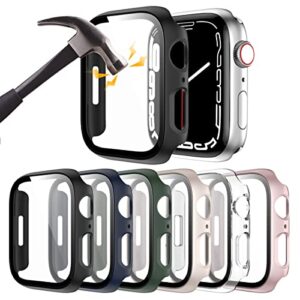 6 pack hard pc case with tempered glass screen protector for apple watch 44mm se(2022) series 6/se/5/4, rontion ultra-thin scratch resistant full protective bumper cover for iwatch 44mm accessories