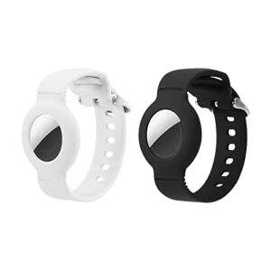 amir airtag wristband kids(2 pack) - soft silicone air tag bracelet for kids - adjustable anti lost watch band compatible with apple air tag for toddler child (black&white)