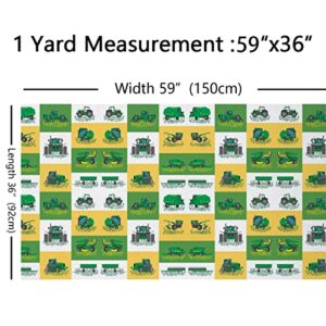 Boys Cartoon Truck Car Fabric by The Yard, Kids Construction Vehicles Tractor Upholstery Fabric, Children Farm Excavator Decorative Fabric, Construction Site Cars Fabric, Green Yellow, 2 Yards