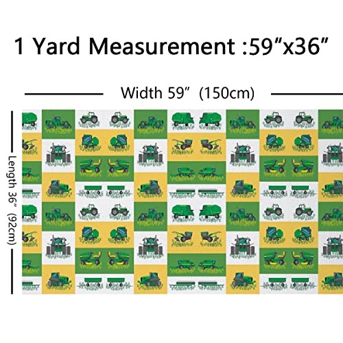 Boys Cartoon Truck Car Fabric by The Yard, Kids Construction Vehicles Tractor Upholstery Fabric, Children Farm Excavator Decorative Fabric, Construction Site Cars Fabric, Green Yellow, 2 Yards