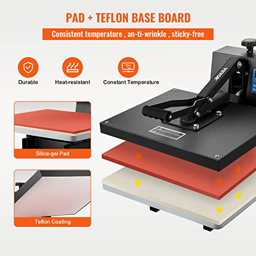 VEVOR Heat Press 16x20, 1700W Power Heat Press Machine, Fast Heating, High Pressure Heat Press Machine for T-Shirt, Digital Industrial Sublimation Printer for Heat Transfer Vinyl, Easy to Use, Black