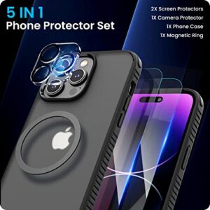 FLOVEME for iPhone 14 Pro Max Case [5 in 1], with [2 Pcs for iPhone 14 Pro Max Screen Protector +1 Pcs Camera Lens Protector], Silicone Edge Protective[Military Drop Proof], Compatible with Magsafe