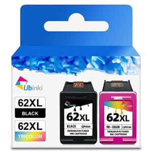 ubinki 62xl ink cartridges black color combo pack replacement for hp 62 hp62 xl 62xl for envy 5540 5640 5660 7644 7645 officejet 5740 8040 officejet 200 250 series printer(1 black, 1tri-color, 2-pack)