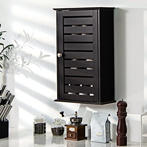 GLACER Medicine Cabinet, Wall Mounted Bathroom Storage Cabinet with Single Louvered Door and Adjustable Shelves, Perfect for Bathroom, Kitchen, Living Room, 14 x 6 x 22 inches (Espresso)