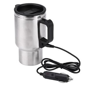 12v car heating cup, 450ml/15oz 60w stainless steel travel heating cup car heated mug, travel car kettle heating mug for heating water, coffee, milk, tea