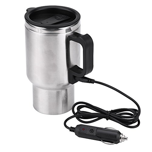 12V Car Heating Cup, 450ml/15oz 60W Stainless Steel Travel Heating Cup Car Heated Mug, Travel Car Kettle Heating Mug for Heating Water, Coffee, Milk, Tea