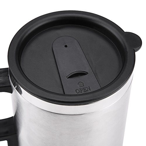 12V Car Heating Cup, 450ml/15oz 60W Stainless Steel Travel Heating Cup Car Heated Mug, Travel Car Kettle Heating Mug for Heating Water, Coffee, Milk, Tea