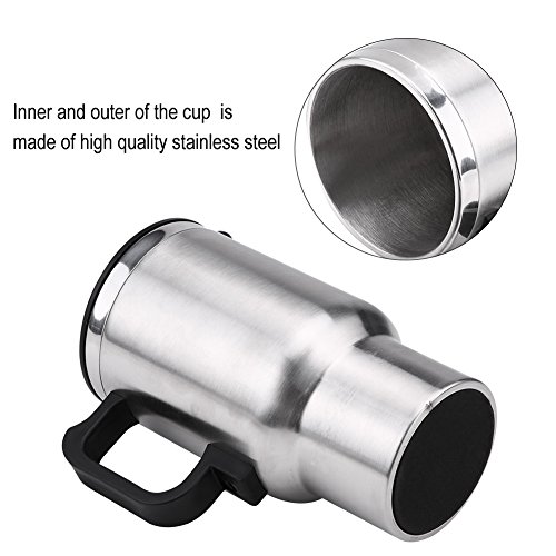 12V Car Heating Cup, 450ml/15oz 60W Stainless Steel Travel Heating Cup Car Heated Mug, Travel Car Kettle Heating Mug for Heating Water, Coffee, Milk, Tea