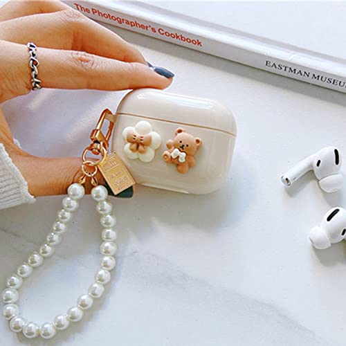 Compatible with AirPod Pro Case Cute Kawaii Airpods Pro Case Cute Airpod Pro Cases Cover Silicone Airpods Pros Case Bear Design with Pearl Keychain for Girls Women(AirPods Pro Case)