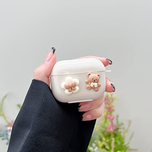 Compatible with AirPod Pro Case Cute Kawaii Airpods Pro Case Cute Airpod Pro Cases Cover Silicone Airpods Pros Case Bear Design with Pearl Keychain for Girls Women(AirPods Pro Case)