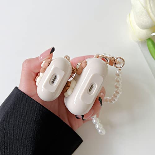 Compatible with AirPod Pro Case Cute Kawaii Airpods Pro Case Cute Airpod Pro Cases Cover Silicone Airpods Pros Case Bear Design with Pearl Keychain for Girls Women(AirPods Pro Case)