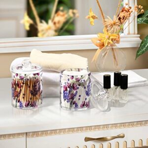 2 Pack Qtip Holder Dispenser for Cotton Ball Purple Lavender on White Cotton Swab Cotton Round Pads Clear Plastic Acrylic Jar Set Bathroom Canister