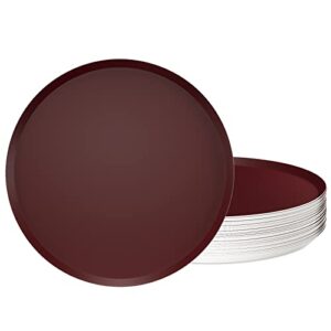 dylives 50 count 7 inch burgundy paper plates, maroon disposable party dessert plates flat plates round food serving trays platter, birthday party supplies for appetizers, cake, graduation, holiday