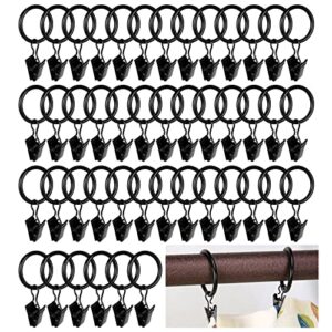 haobaobei 45 pack curtain rings with clips, metal matte vintage drapery clips with rings, rustproof decorative drapery curtain clip rings hooks, 1 inch interior diameter, fits up to 5/8" rod, black