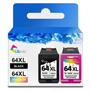 ubinki 64xl ink cartridge black color combo pack replacement for hp ink 64 xl hp64 hp64xl applicable for envy 7855 7155 7858 7800 7955e 7958e 6200 6255 7830 7864 7120 tango ink x printers(2-pack)