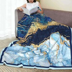 Blue Gold Marble Blankets 60"X50" Ultra Soft Flannel Throw Blanket Plush Cozy Throws for Sofa Bed Micro Fleece Blanket for Adults Kids