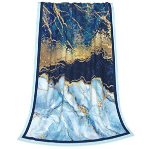 Blue Gold Marble Blankets 60"X50" Ultra Soft Flannel Throw Blanket Plush Cozy Throws for Sofa Bed Micro Fleece Blanket for Adults Kids