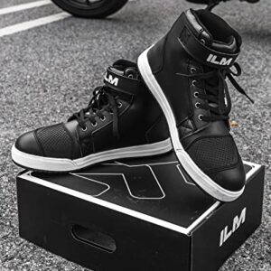 ILM Motorcycle Shoes for Men Black Waterproof Street Riding Protective Gear Breathable Powersport Anti-Slip Footwear with Ankle Support, Shift pad (Black,8.5)