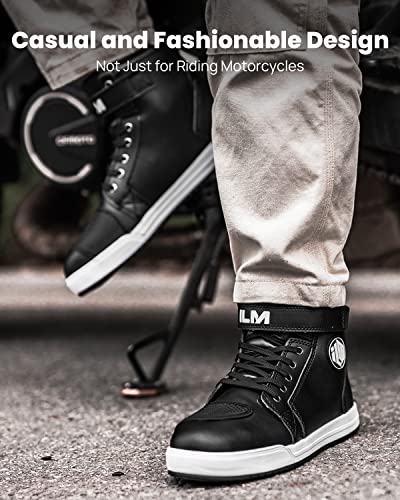 ILM Motorcycle Shoes for Men Black Waterproof Street Riding Protective Gear Breathable Powersport Anti-Slip Footwear with Ankle Support, Shift pad (Black,8.5)