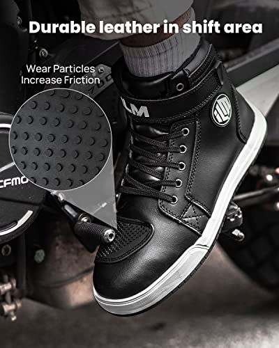 ILM Motorcycle Shoes for Men Black Waterproof Street Riding Protective Gear Breathable Powersport Anti-Slip Footwear with Ankle Support, Shift pad (Black,8.5)