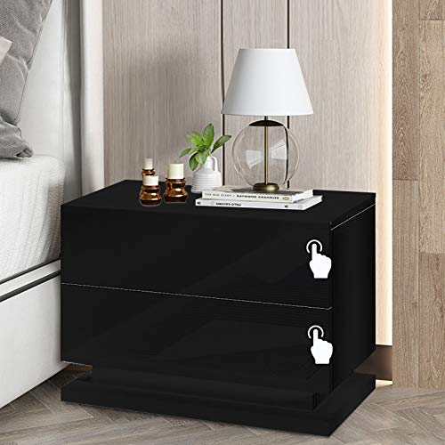 Nightstand with 2 Drawers,Nightstand with LED Lights Bedside Table Tall End Table Storage Cabinet for Bedroom Furniture (Black)