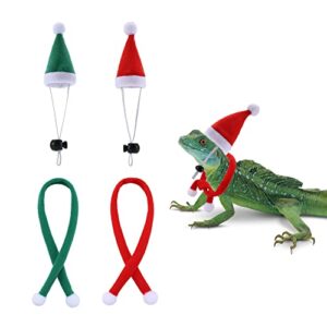 Mogoko 4Pcs Bearded Dragon Christmas Costume Lizard Santa Hat with Scarf Christmas Costumes Set with Adjustable Elastic Chin Strap for Bearded Dragon Guinea Pig and Small Animals Xmas Clothes