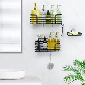 Shower Caddy, Adhesive Shower Organizer with Soap Dish and 4 Hooks, Rustproof Stainless Steel Shower Shelves, Wall Mounted No Drilling Storage Shelf Basket Accessories for Bathroom & Kitchen