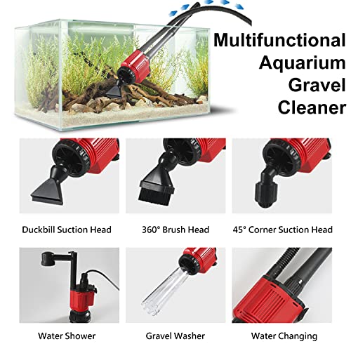 Aquarium Gravel Cleaner Siphon Kit, 6 in 1 Automatic Fish Tank Cleaning Tools Electric Removable Vacuum Water Changer for Changing Water/Removing Detritus/Washing Sands