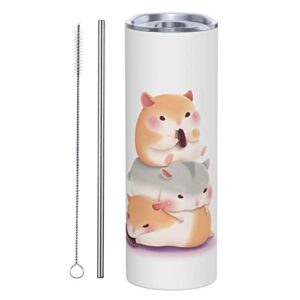 VunKo Cute Hamster Hamsters Stainless Steel Slim Insulated Water Bottles Tumbler with Lid and Straw, Leak Proof Simple Modern Water Bottles for Kids Girls Boys Men Women