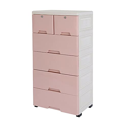 TOOL1SHOoo Cabinet Dresser Furniture Storage Drawer Chest Organizer Closet Plastic Drawers Clothes Organizer Tower Cabinet Bedroom Chest of Organizer 6 Drawers 4 Wheels (Pink)